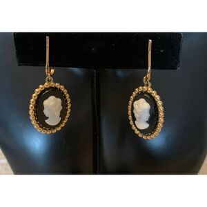 White on Black carved Cameo in Gold plate, Vintage